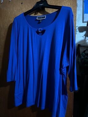 Karen Scott Bold Blue Keyhole Scoop Neck Tunic